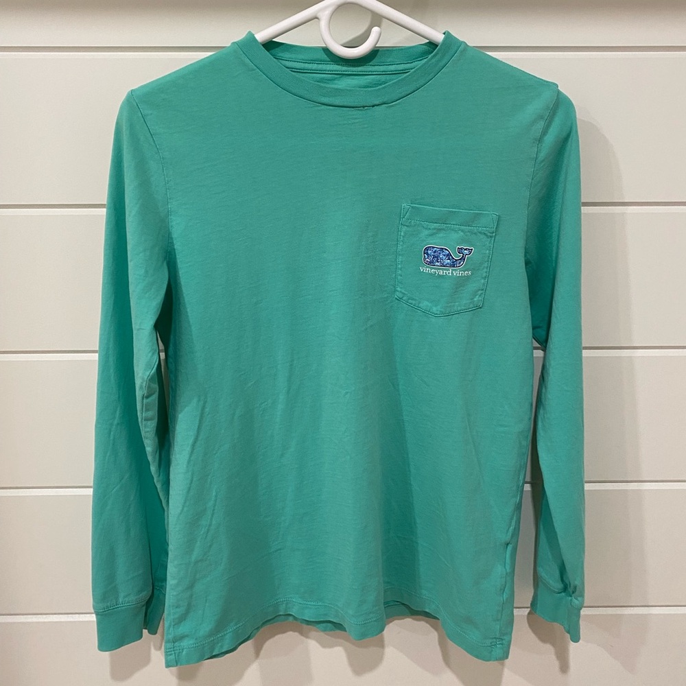 Vineyard Vines Teal Flamingo Whale Long Sleeve T-Shirt